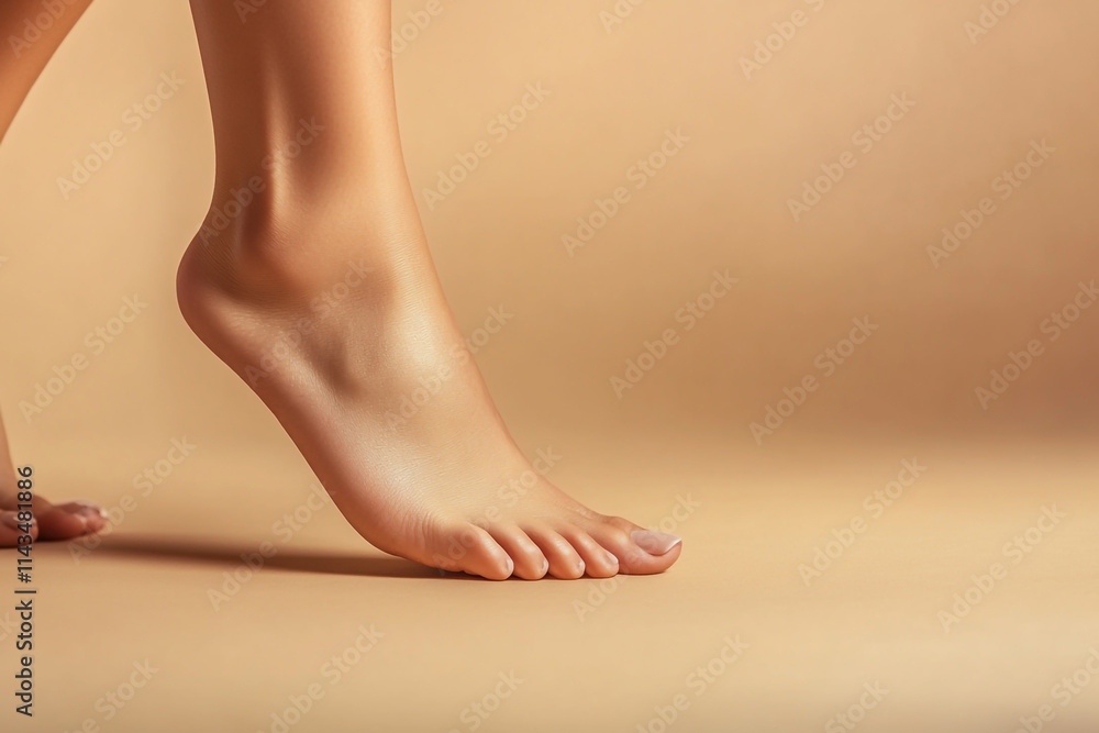 Close-up of a woman's hands massaging her healthy feet, skin care concept on beige background with copy space. Close-up of a woman's hands massaging her healthy feet, skin care concept on beige background with copy space.