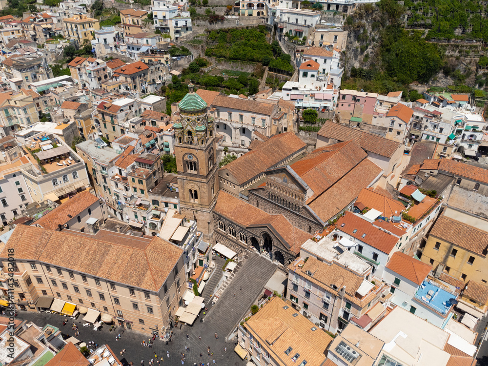 Obraz premium Amalfi Cathedral and Coastal Town Aerial View - Italy