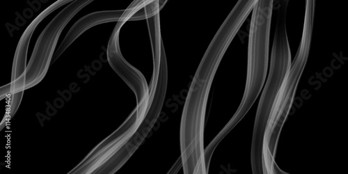 White smoke collection on isolated black background. Smoke on black background. White smoke abstract on black background, toxic movement on dark.  Collection swirling movement of white smoke group,