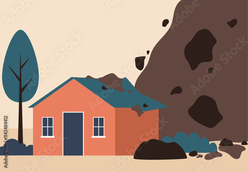 Landslides damaged houses vector design illustration