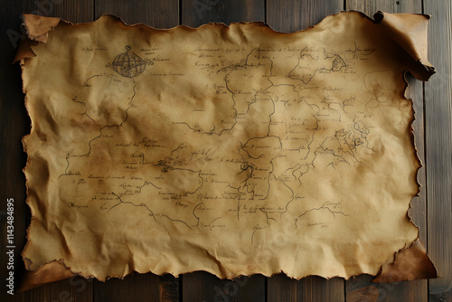 Antique hand-drawn map on aged parchment, showcasing vintage cartography, history, and exploration, perfect for historical themes, adventure concepts, and artistic inspiration photo