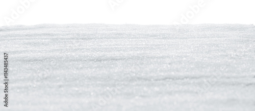 Real smooth white snow sparkling in winter sunlight. Flat snow drift with transparent background.