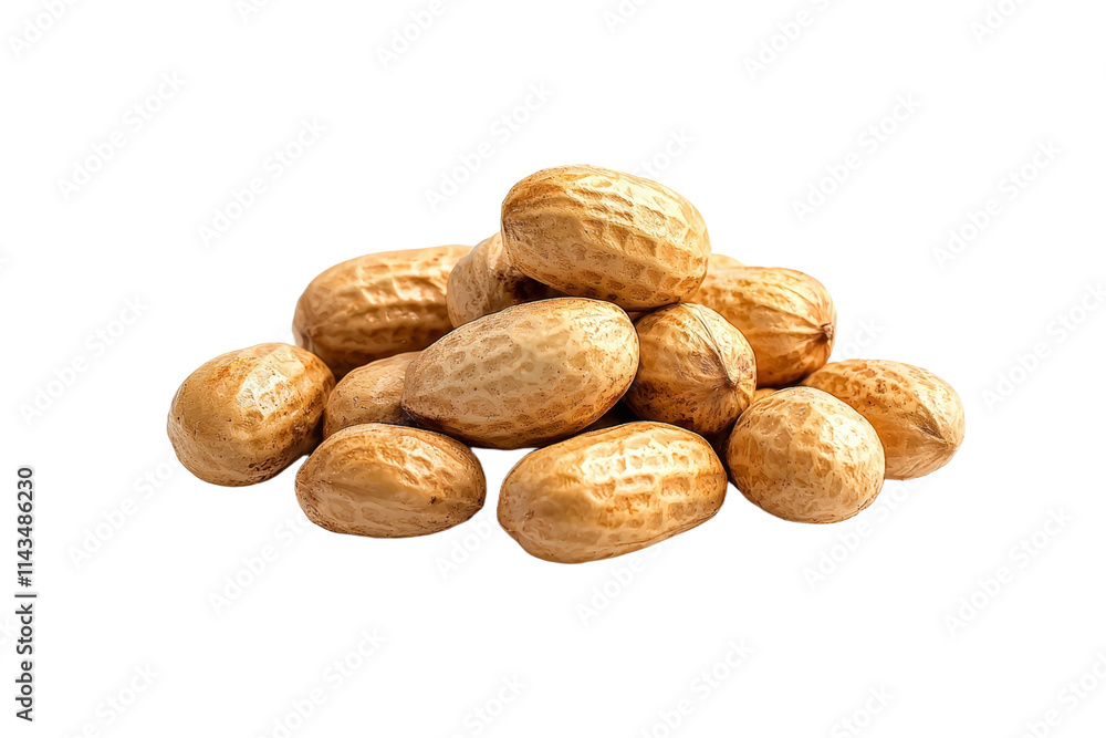 A pile of peanuts on a white background A pile of peanuts on a white background