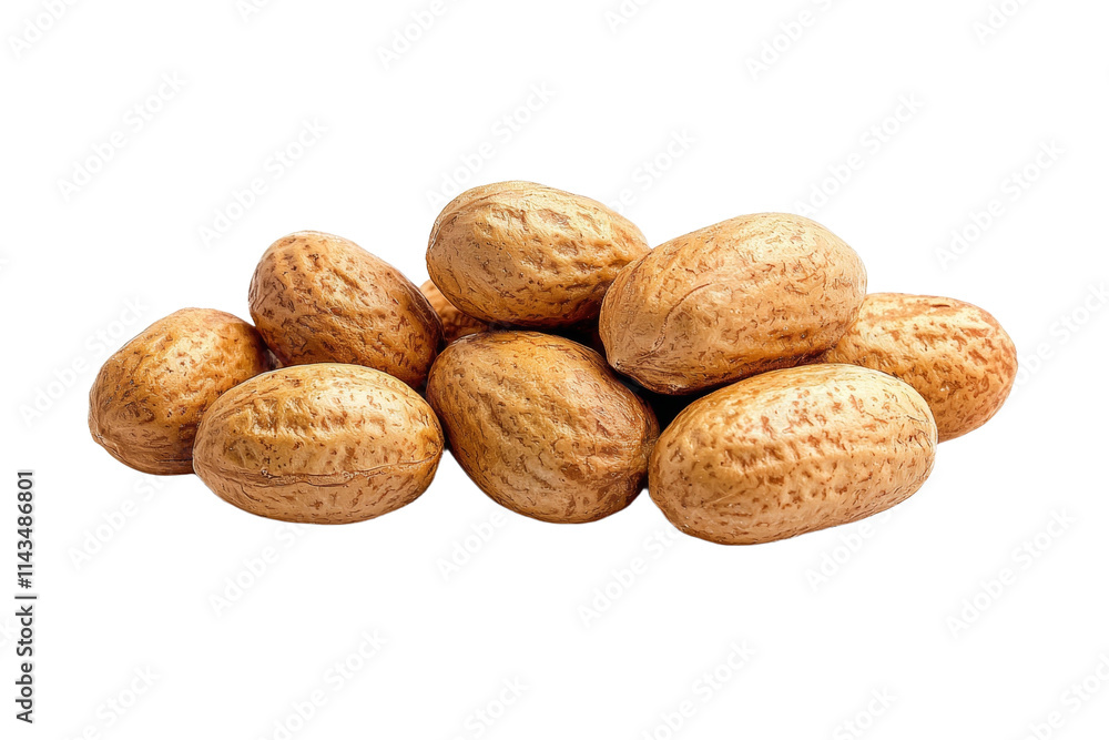 A pile of peanuts on a white background A pile of peanuts on a white background