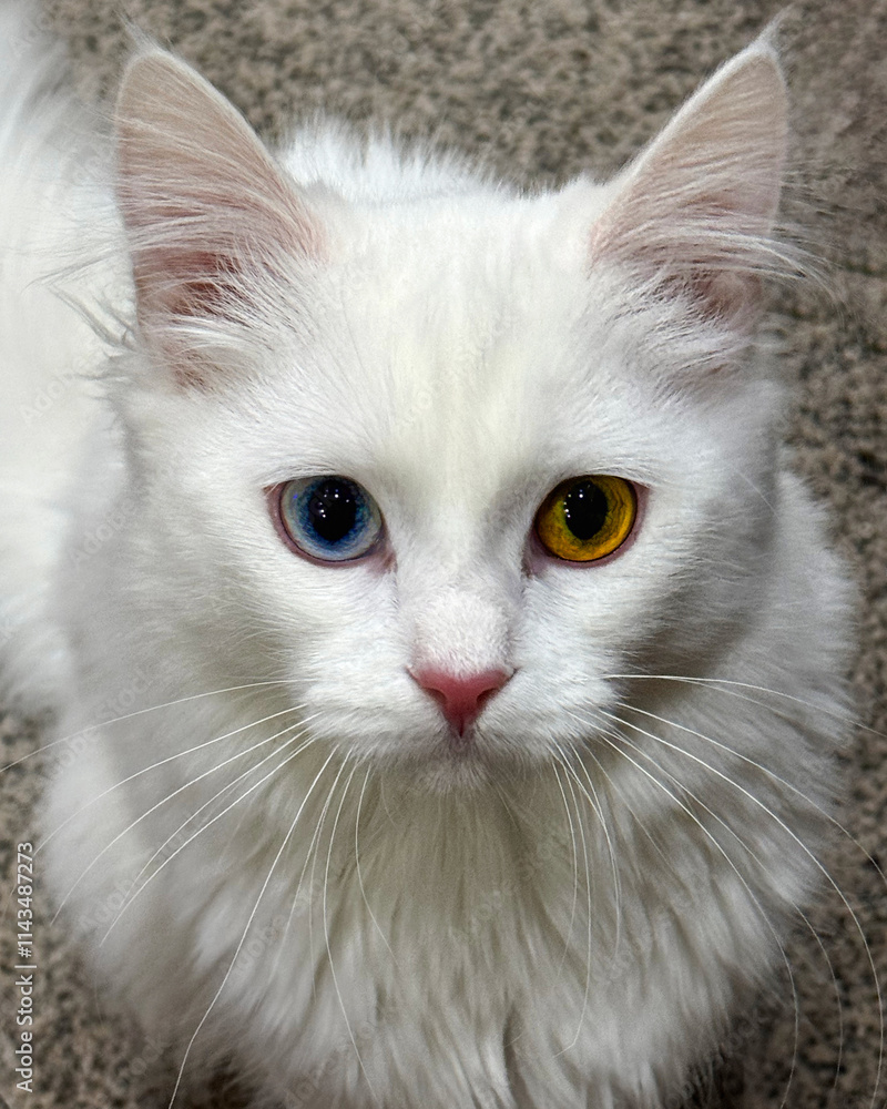 White Cat with Unique Eyes – One Blue, One Yellow White Cat with Unique Eyes – One Blue, One Yellow