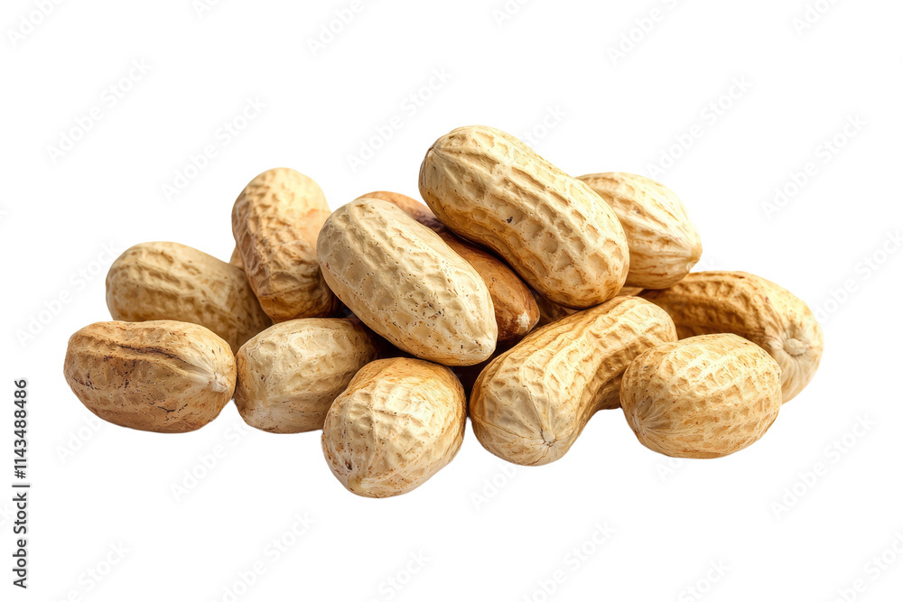A pile of peanuts on a white background A pile of peanuts on a white background