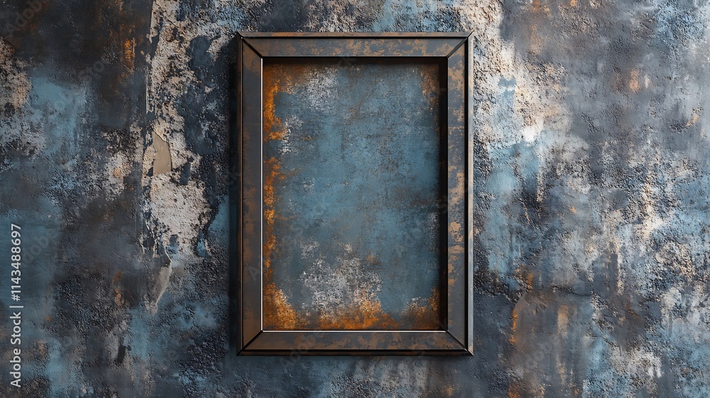 Rusting frame mockup closely hangs on textured wall photo.. AI Generated Rusting frame mockup closely hangs on textured wall photo.. AI Generated