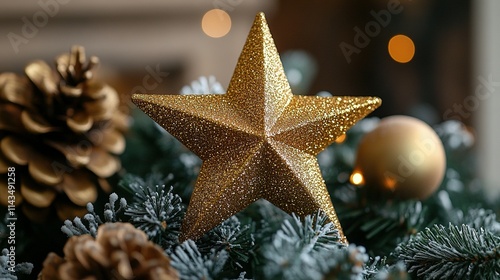 Glistening Gold Glitter Star for Christmas Trees: Perfect for Adding Festive Shine