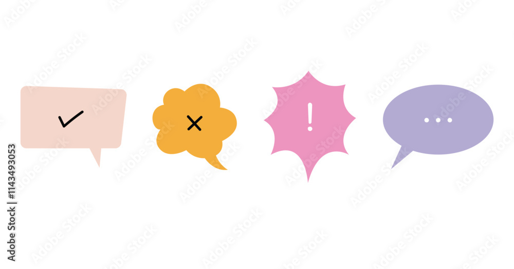 Set of speech bubbles with accept, cross symbol, feedback, warning Set of speech bubbles with accept, cross symbol, feedback, warning