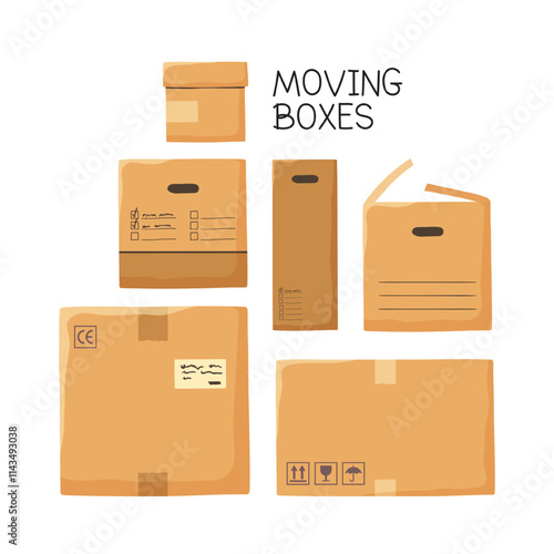 Cute set of cardboard moving boxes