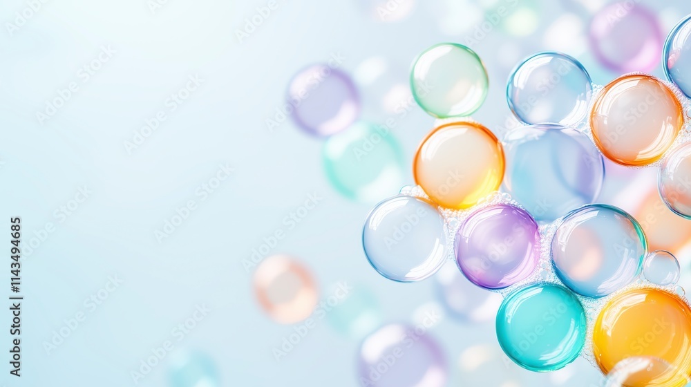A mesmerizing display of colorful bubbles against a soft blue backdrop, perfect for artistic inspiration. A mesmerizing display of colorful bubbles against a soft blue backdrop, perfect for artistic inspiration.