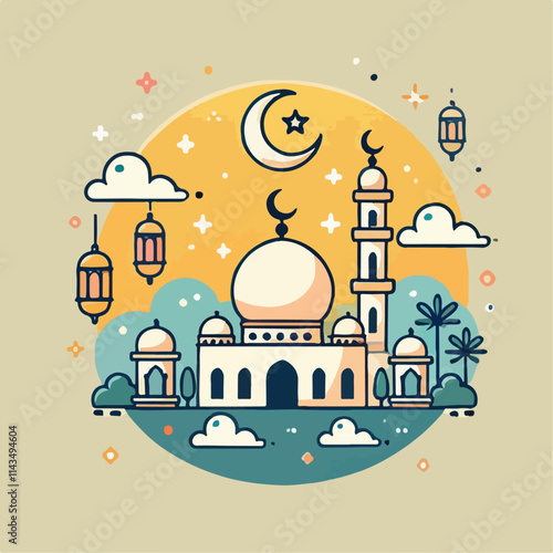 illustration of mosque in the night