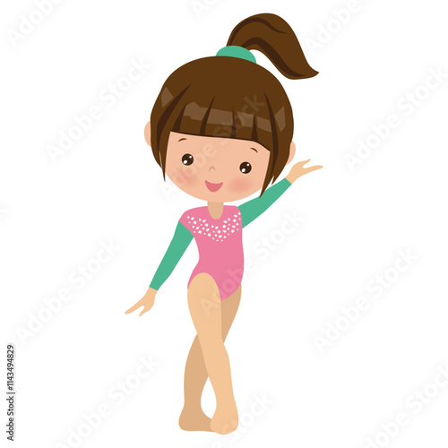 Cute little girl gymnast vector cartoon illustration