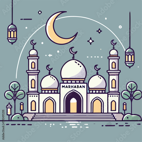 illustration of mosque in the night