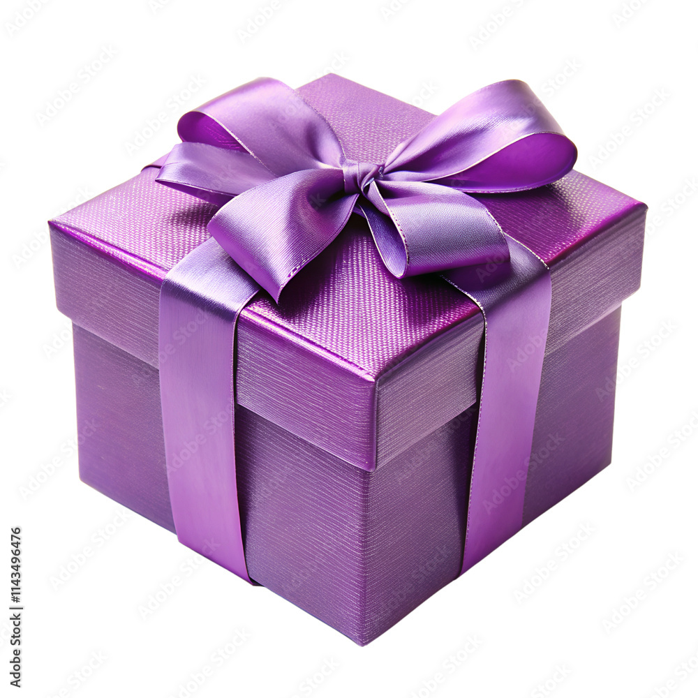 Obraz premium Purple color gift box with bow ribbon isolated on transparent PNG background, Christmas, birthday, anniversary or Valentine's, holiday decor 03
