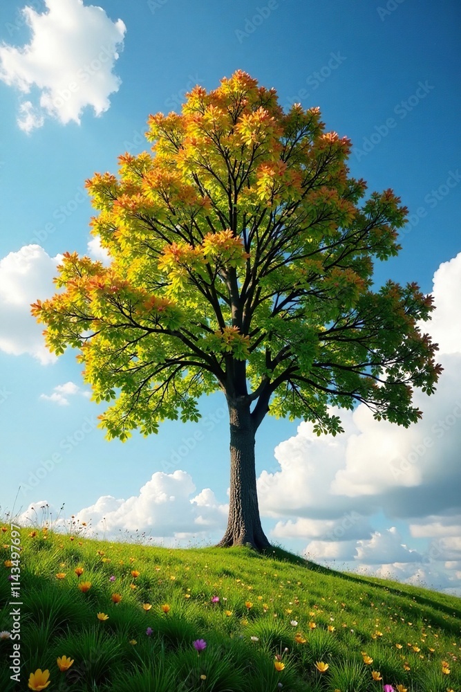 Ahorn Baum mit buntem Laub an einem Himmel mit Wolken, landscape, clouds Ahorn Baum mit buntem Laub an einem Himmel mit Wolken, landscape, clouds