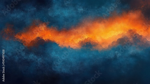 Vibrant Abstract Landscape Deep Blue Fiery Orange Impressionist Textures Dreamlike Atmosphere Soft Lighting Background