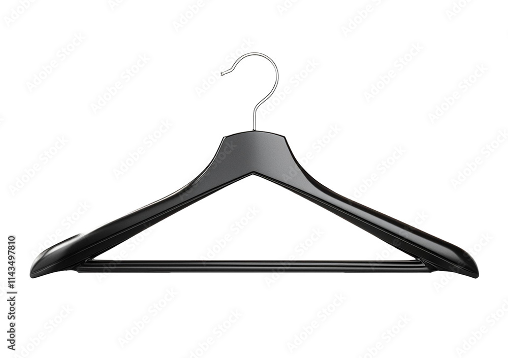 Black hanger for clothes isolated on transparent and white background. Hanger concept