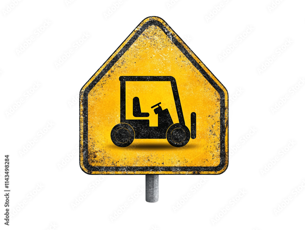 Fototapeta premium Yellow cautionary sign with forklift icon, promoting workplace safety and material handling best practices in industrial environments