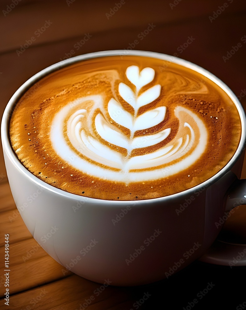 Close-Up of Elegant Latte Art in a White Cup, Generated AI Close-Up of Elegant Latte Art in a White Cup, Generated AI