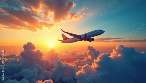 airplane taking off into a cloudy sky at sunset, cloud, horizon