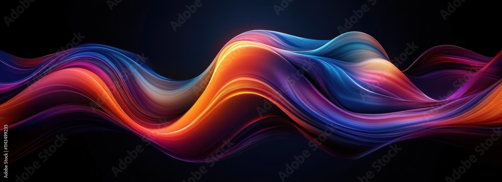 Vibrant Abstract Wave Composition with Smooth Gradients in Orange Blue and Purple Tones