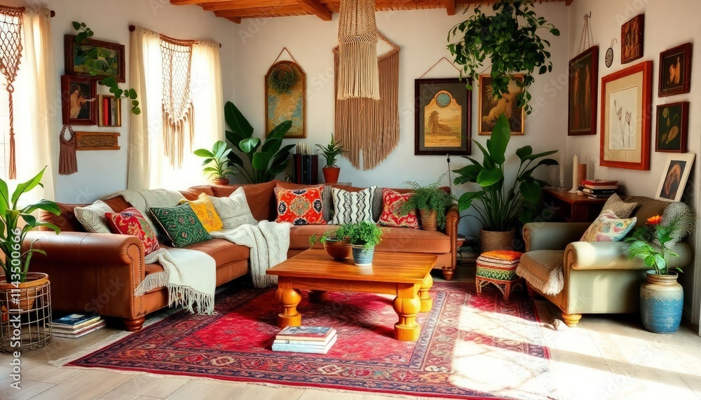 Bohemian Style - Living Room Interior Design with Bohemian Concept - Hotel Living Room Interior - Apartment Living Room Concept - Interior Design
