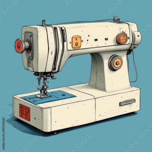 A vintage sewing machine with a retro design, used for stitching fabric. photo