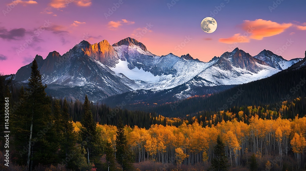 Obraz premium Majestic mountains beautifully glow at dusk wide shot photo. AI Generated