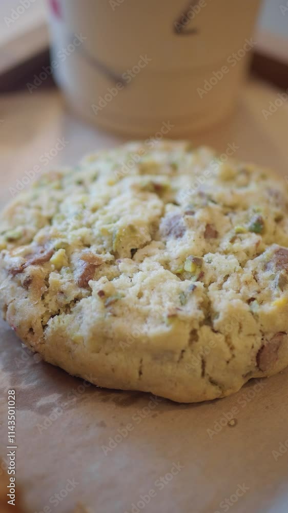 A Freshly Baked Cookie Sitting on a Charming Wooden Tray for Enjoyment A Freshly Baked Cookie Sitting on a Charming Wooden Tray for Enjoyment