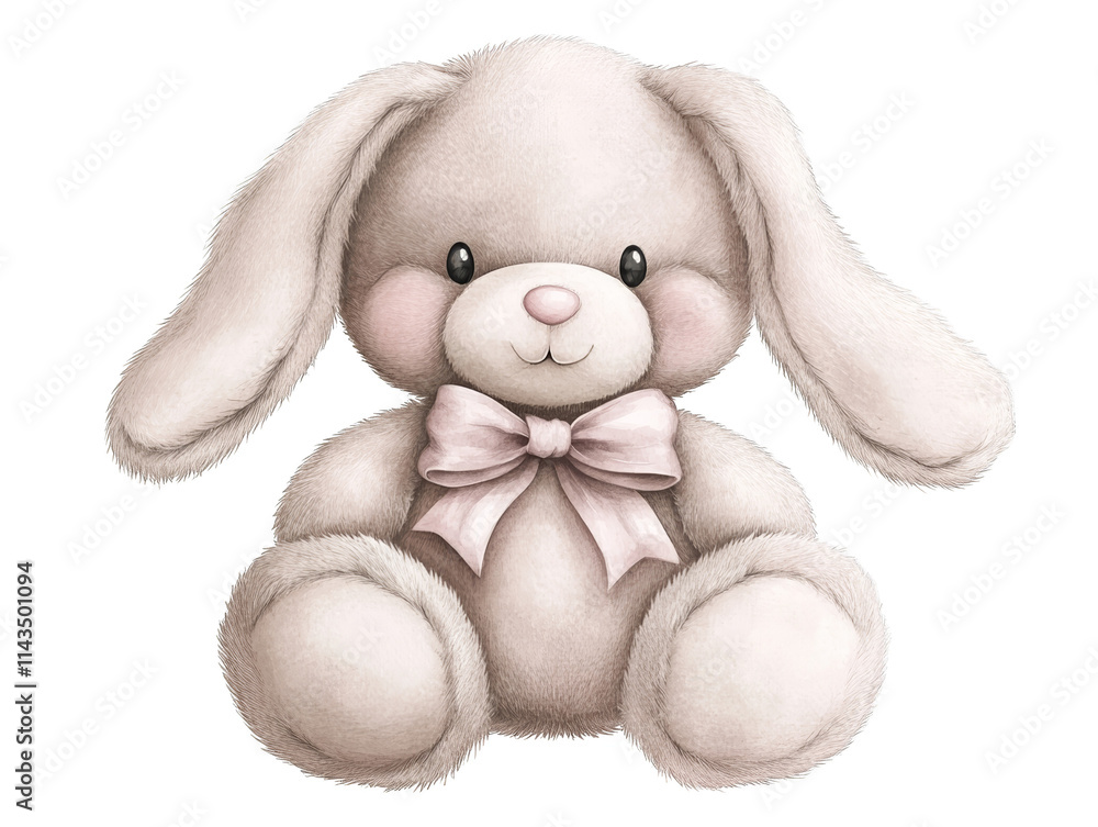 Charming white stuffed rabbit with a bow, soft and cuddly companion for all ages, perfect for playtime decoration Charming white stuffed rabbit with a bow, soft and cuddly companion for all ages, perfect for playtime decoration