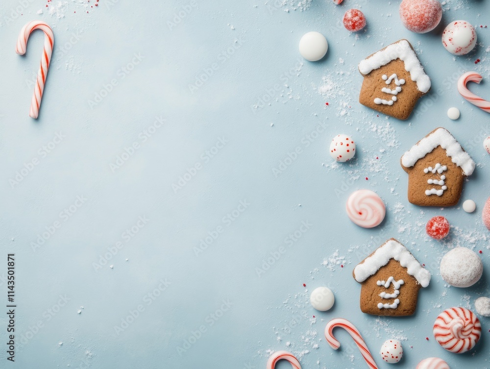 Fototapeta premium Gingerbread House Day Festive Pattern for Christmas, New Years, and Valentines Gift Wrap and Digital Use