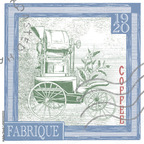 espreso coffee maker vintage fabrique postage sketch illustration