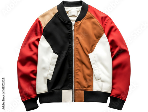 Striking red, white, and black color block jacket, a bold stylish statement piece for fashionable individuals