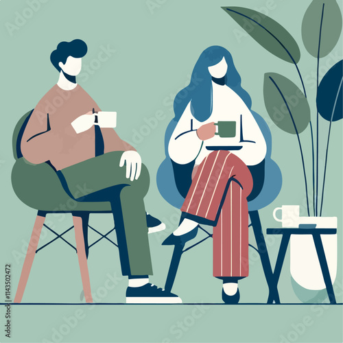 Illustration two people in cafe
