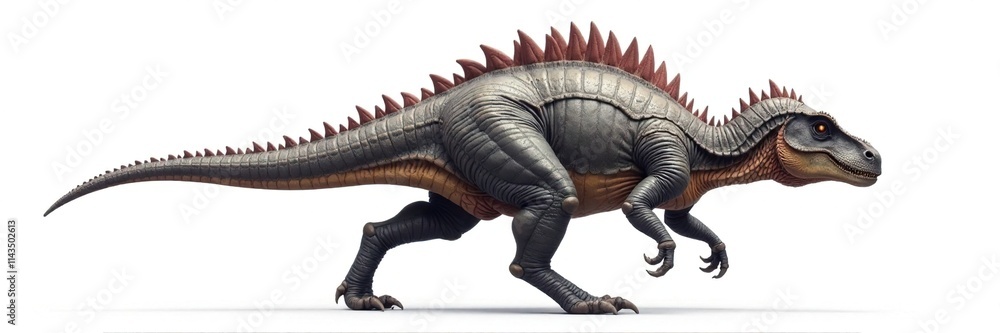 Fototapeta premium Ancient armored dinosaur isolated on white background, protective armor, armored reptile, solitary