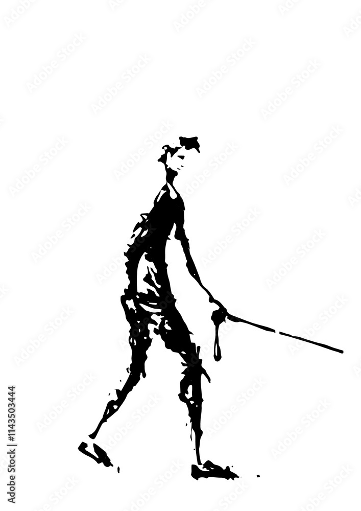 Fototapeta premium man drawing silhouette walking ink isolated leash