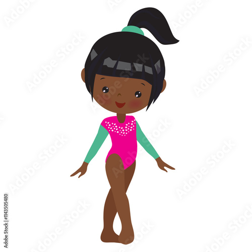 Cute little girl gymnast vector cartoon illustration