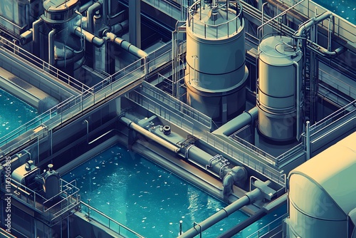 Fototapeta Naklejka Na Ścianę i Meble -  Isometric View of a Modern Water Treatment Plant