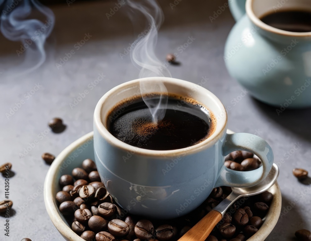 cup of coffee with beans cup of coffee with beans