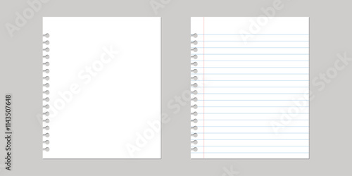 Realistic illustration of a paper from a workbook with shadow. Vector illustration.