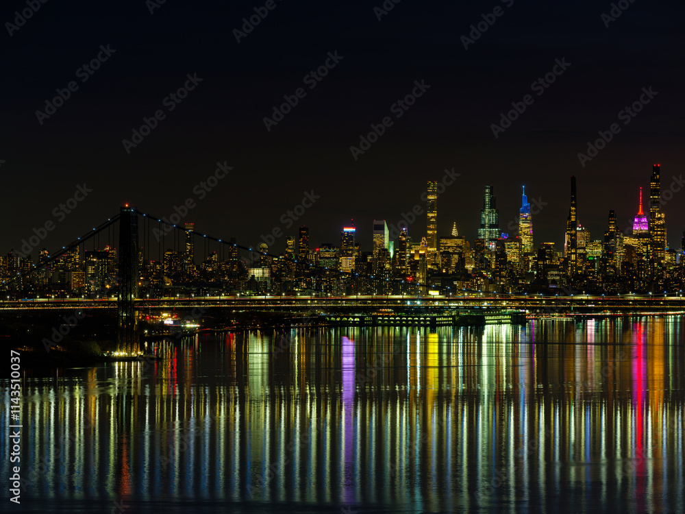 Manhattan and George Washington bridge view at night Manhattan and George Washington bridge view at night