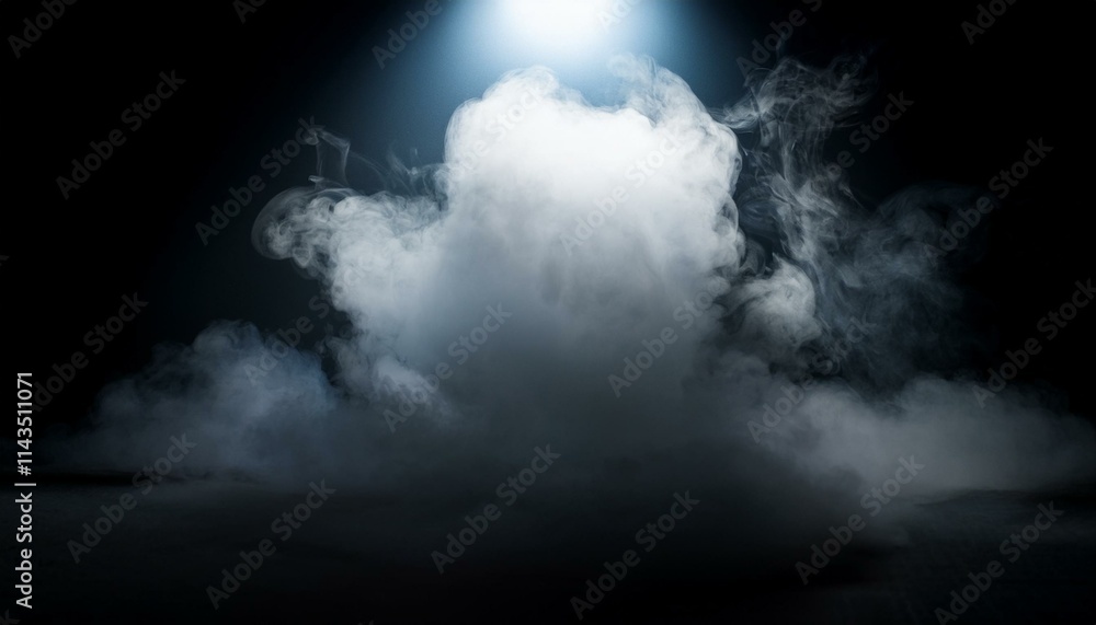 Fototapeta premium ドライアイスの煙とスポットライトの光. Dry Ice Smoke and Spotlight Beams. AI generated.