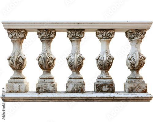 Vintage weathered balustrade with intricate design, Transparent PNG photo