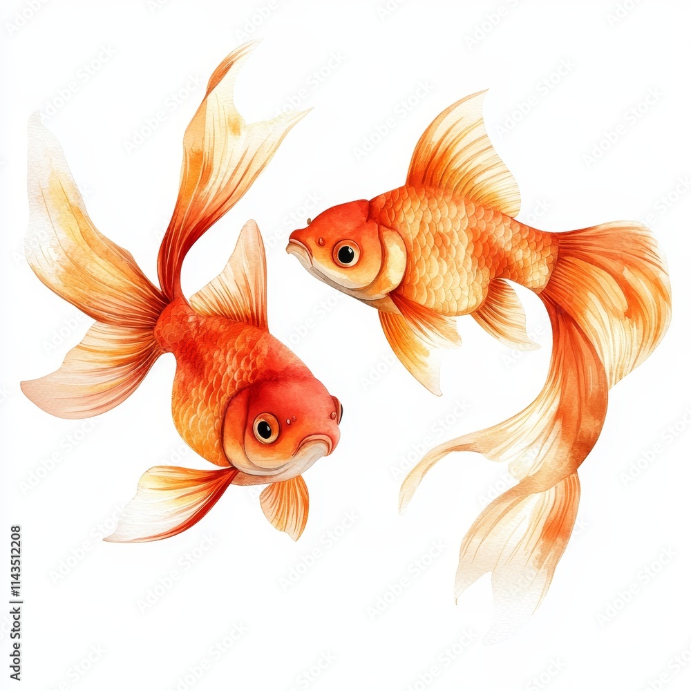 Two beautiful goldfish swimming gracefully in clear water. Two beautiful goldfish swimming gracefully in clear water.