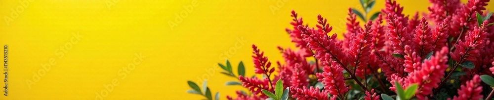 A vibrant barberry bush in full bloom against a sunny yellow background, outdoor, nature A vibrant barberry bush in full bloom against a sunny yellow background, outdoor, nature