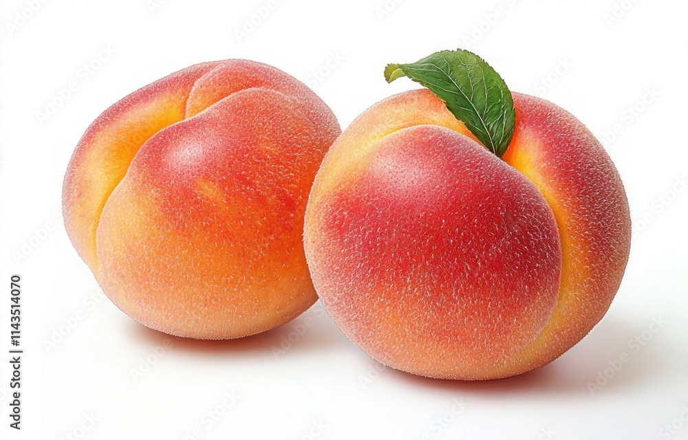 Realistic Illustration of Ripe Peaches on White Background Realistic Illustration of Ripe Peaches on White Background