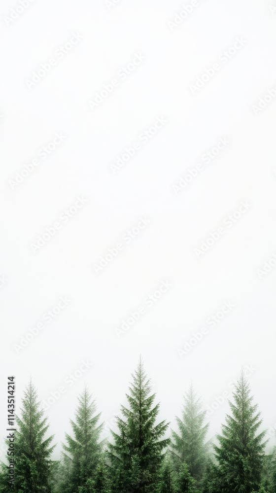 Misty Evergreen Forest in Soft Snowfall with Pastel Fog Misty Evergreen Forest in Soft Snowfall with Pastel Fog