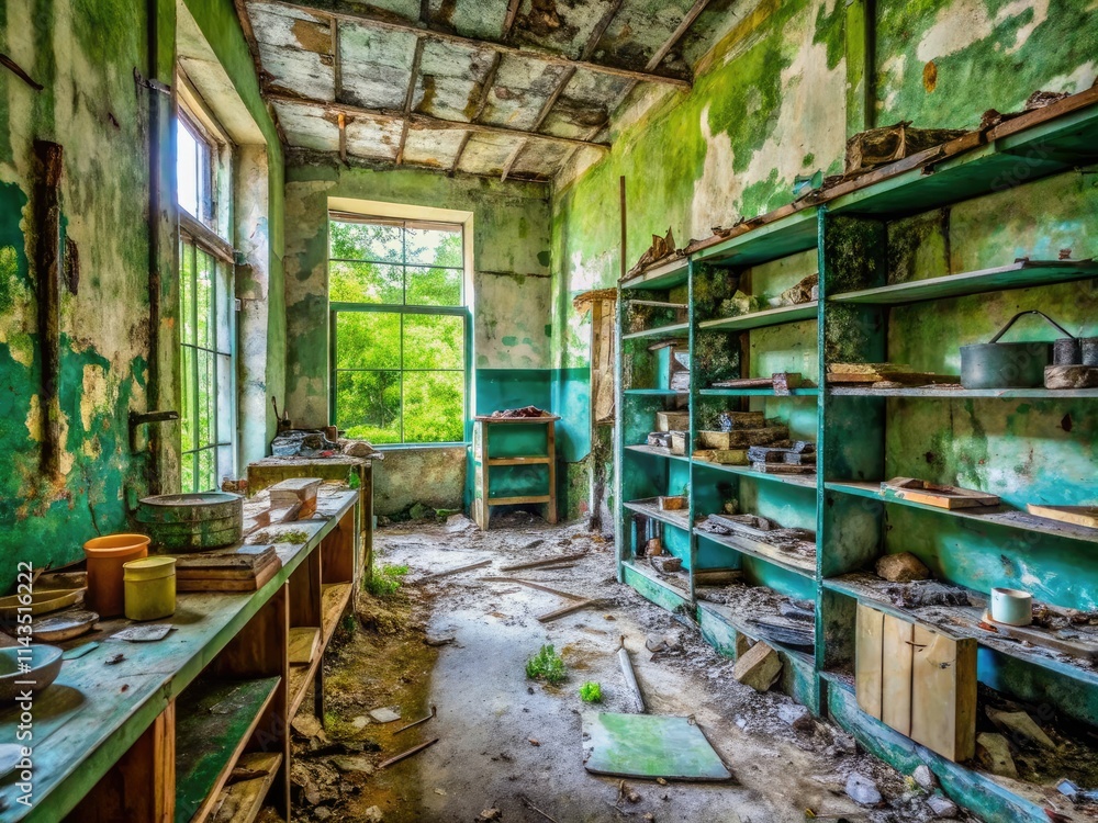 Fototapeta premium Explore Latvia's Skrunda-1 radar station: a ghostly garrison shop, abandoned Soviet relic.