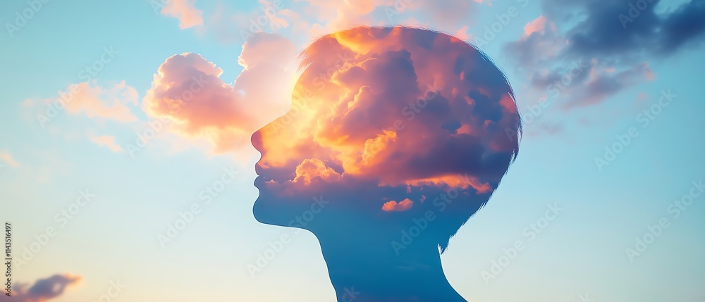 Person's profile with clouds in the background. Person's profile with clouds in the background.